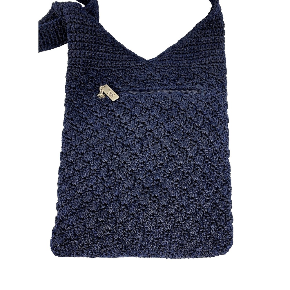 The Sak Crochet Shoulder Bag Dark Navy Blue Purse Satchel Nylon Medium - Large - Picture 4 of 8